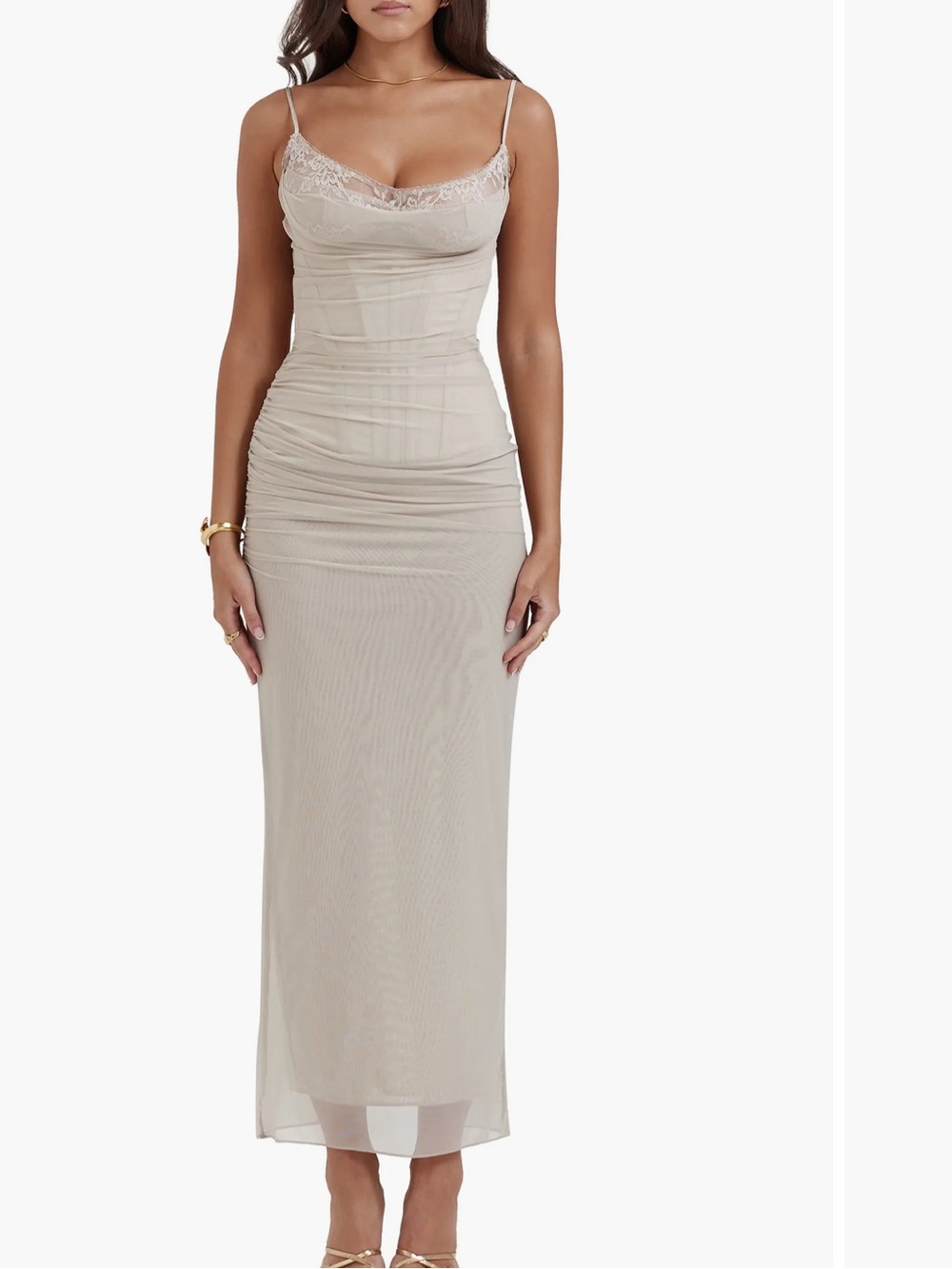 House of CB Nalini Sand Mesh Corset Maxi Dress XS Formal